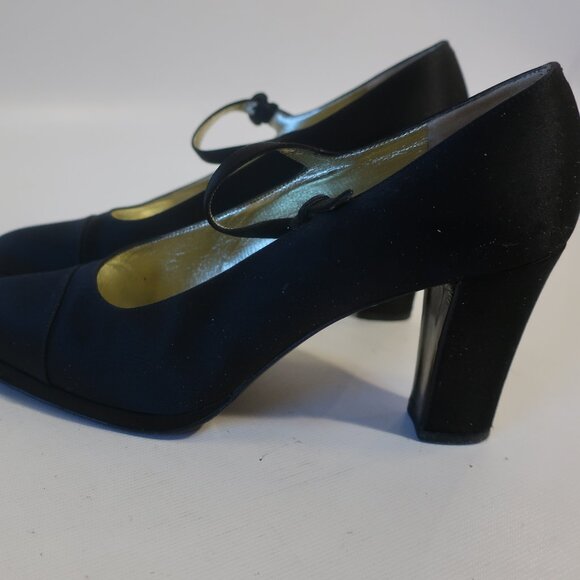Womens Chanel Black Satin Mini Platform Mary Jane Heels 37.5 US/7 - Picture 12 of 15